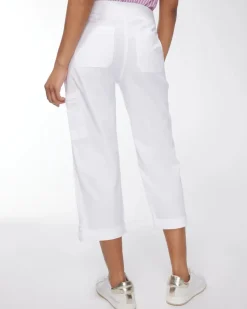 Alabaster Poplin Cropped Roll Tab Pants