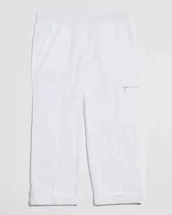 Alabaster Poplin Cropped Roll Tab Pants