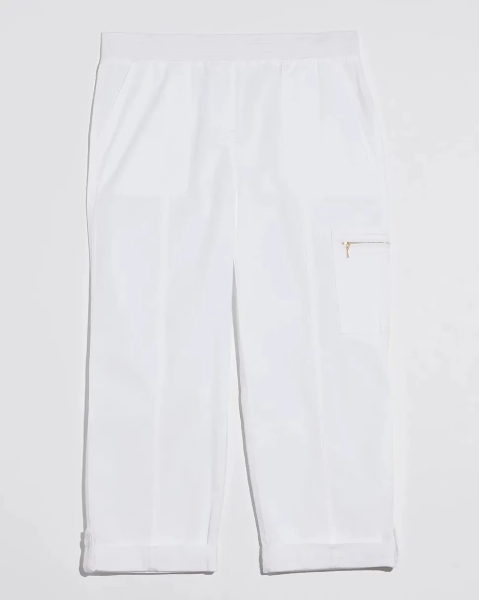 Alabaster Poplin Cropped Roll Tab Pants