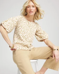Animal Print Bubble Sleeve Top