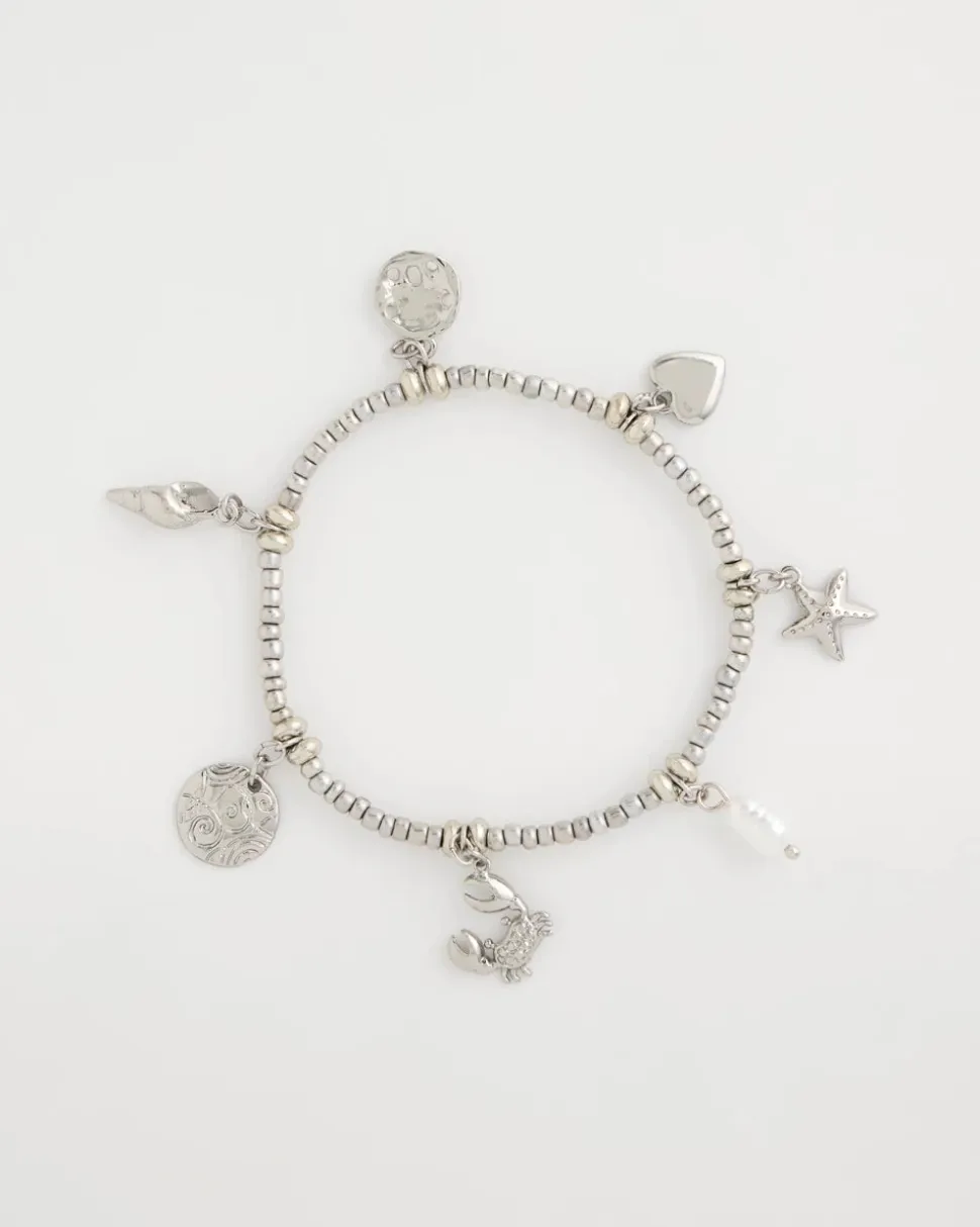 Beachy Silvertone Stretch Charm Bracelet