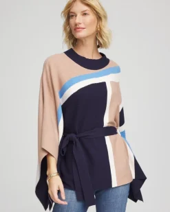 Belted Colorblock Poncho