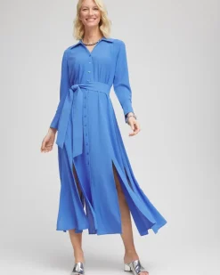Belted Split Hem Maxi Shirtdress