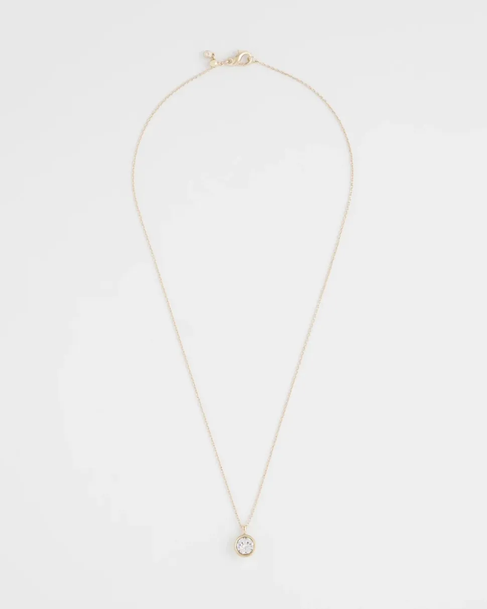 Bezel Set Pendant Goldtone Necklace