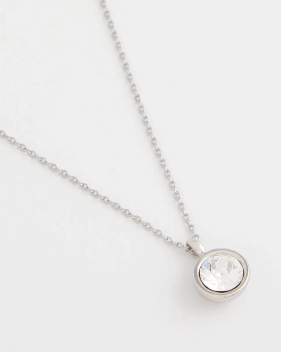 Bezel Set Pendant Silvertone Necklace