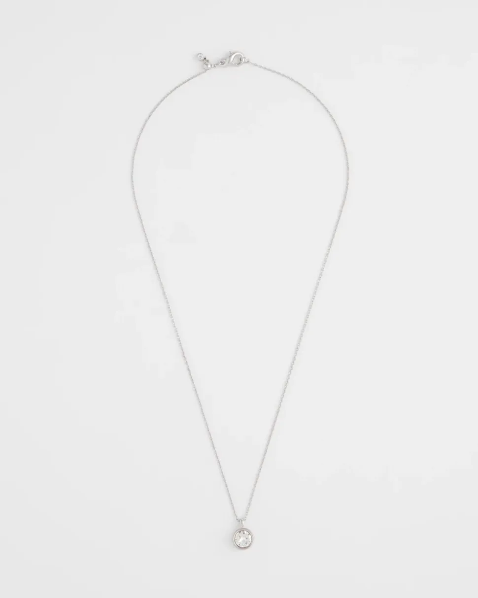 Bezel Set Pendant Silvertone Necklace