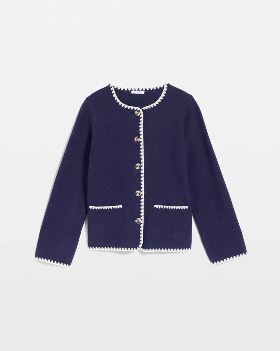 Blanket Stitch Crewneck Cardigan