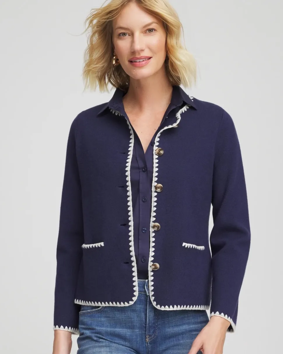 Blanket Stitch Crewneck Cardigan