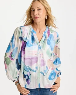 Blur Geo Button Front Blouse