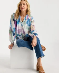 Blur Geo Button Front Blouse