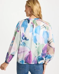 Blur Geo Button Front Blouse