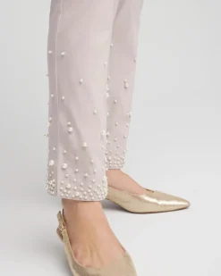 Brigitte Faux Pearl Slim Ankle Pants