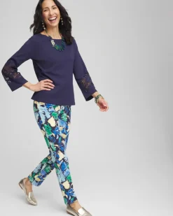Brigitte™ Slub Floral Slim Ankle Pants