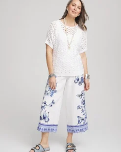 Butterfly Pull-On Linen Cropped Pants