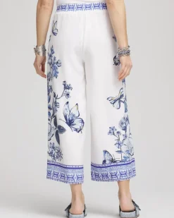 Butterfly Pull-On Linen Cropped Pants