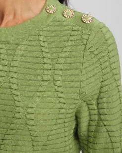 Button Shoulder Crewneck Pullover