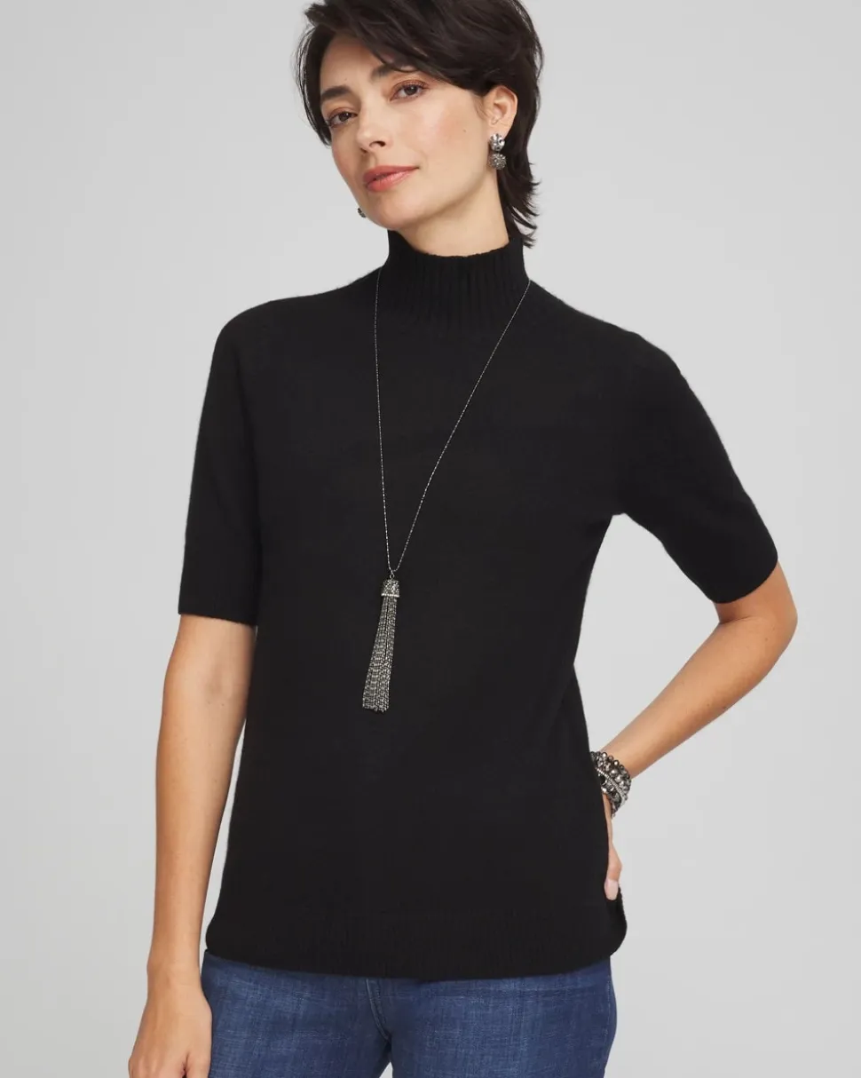 Cashmere Elbow Sleeve Mock Neck Sweater