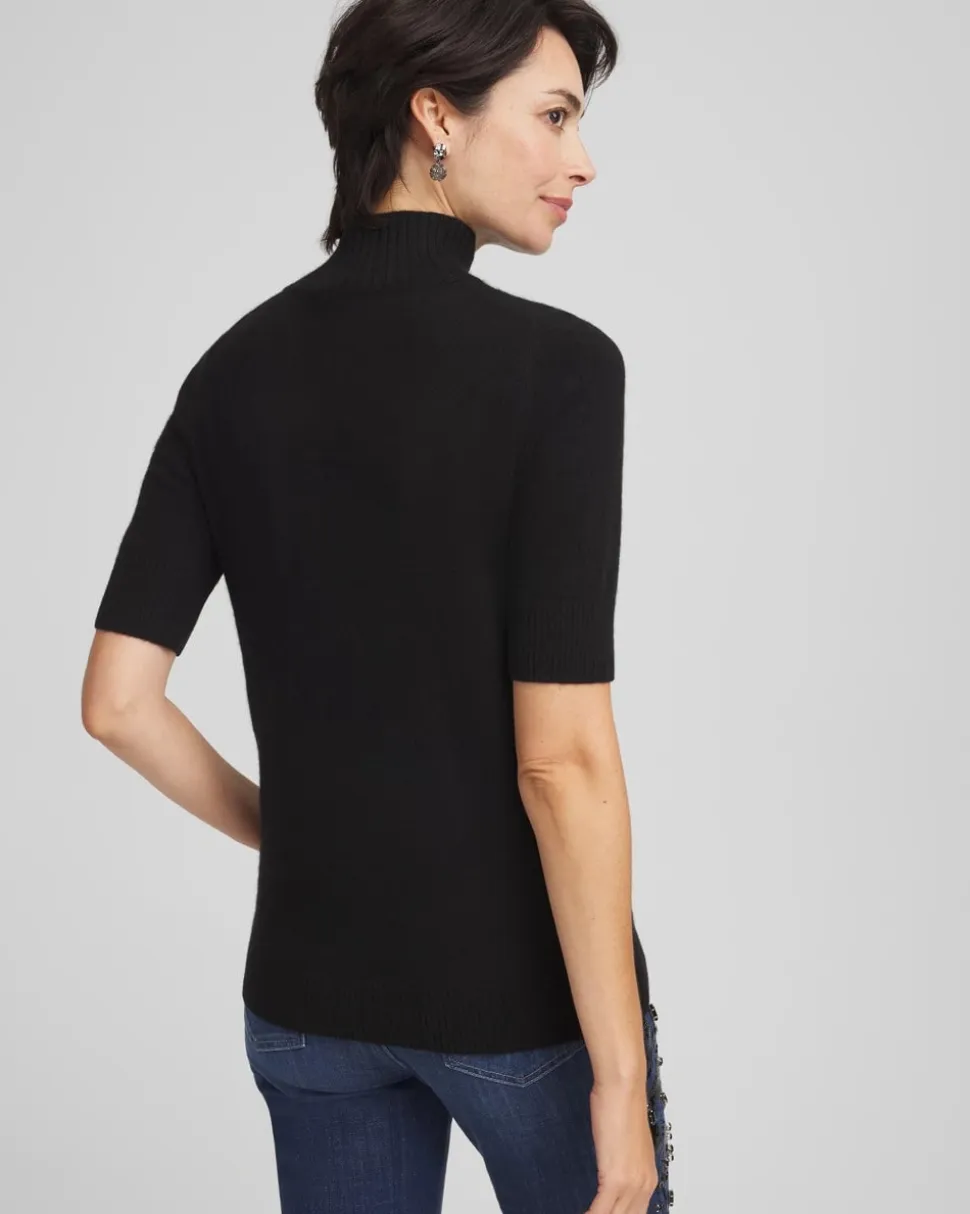 Cashmere Elbow Sleeve Mock Neck Sweater