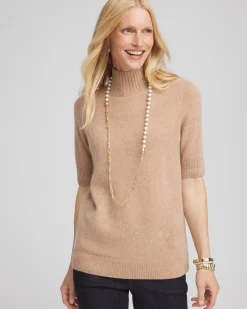 Cashmere Elbow Sleeve Mock Neck Sweater