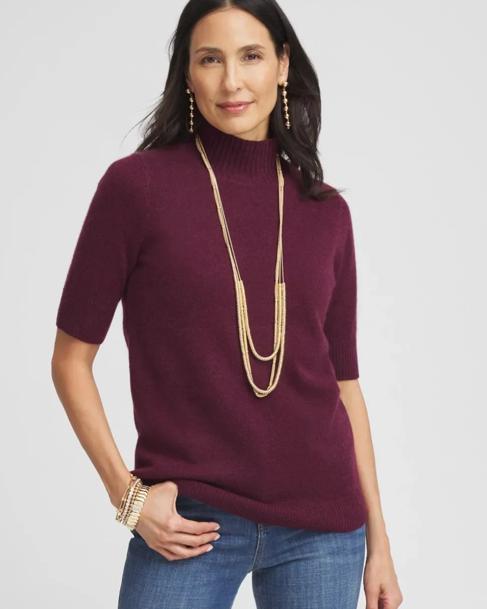 Cashmere Elbow Sleeve Mock Neck Sweater
