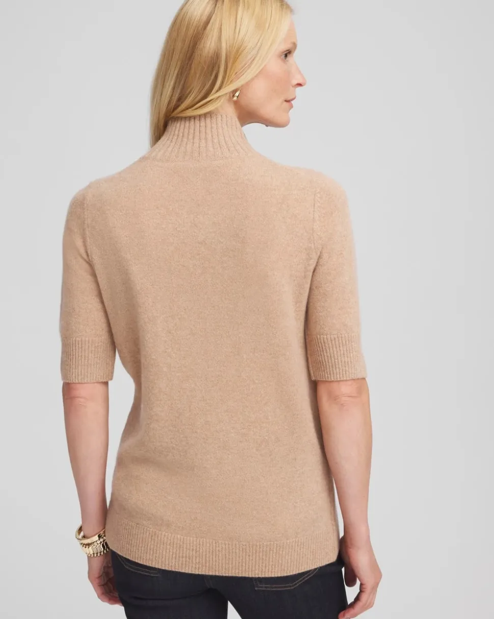 Cashmere Elbow Sleeve Mock Neck Sweater