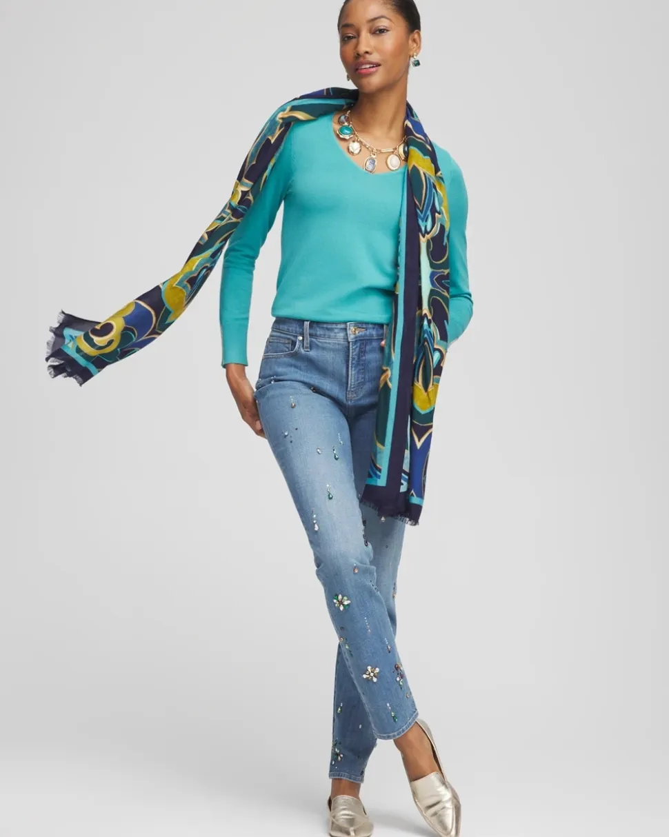Caviar Trim V-Neck Pullover Sweater