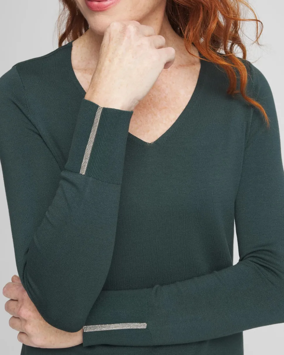 Caviar Trim V-Neck Pullover Sweater