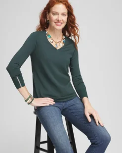 Caviar Trim V-Neck Pullover Sweater