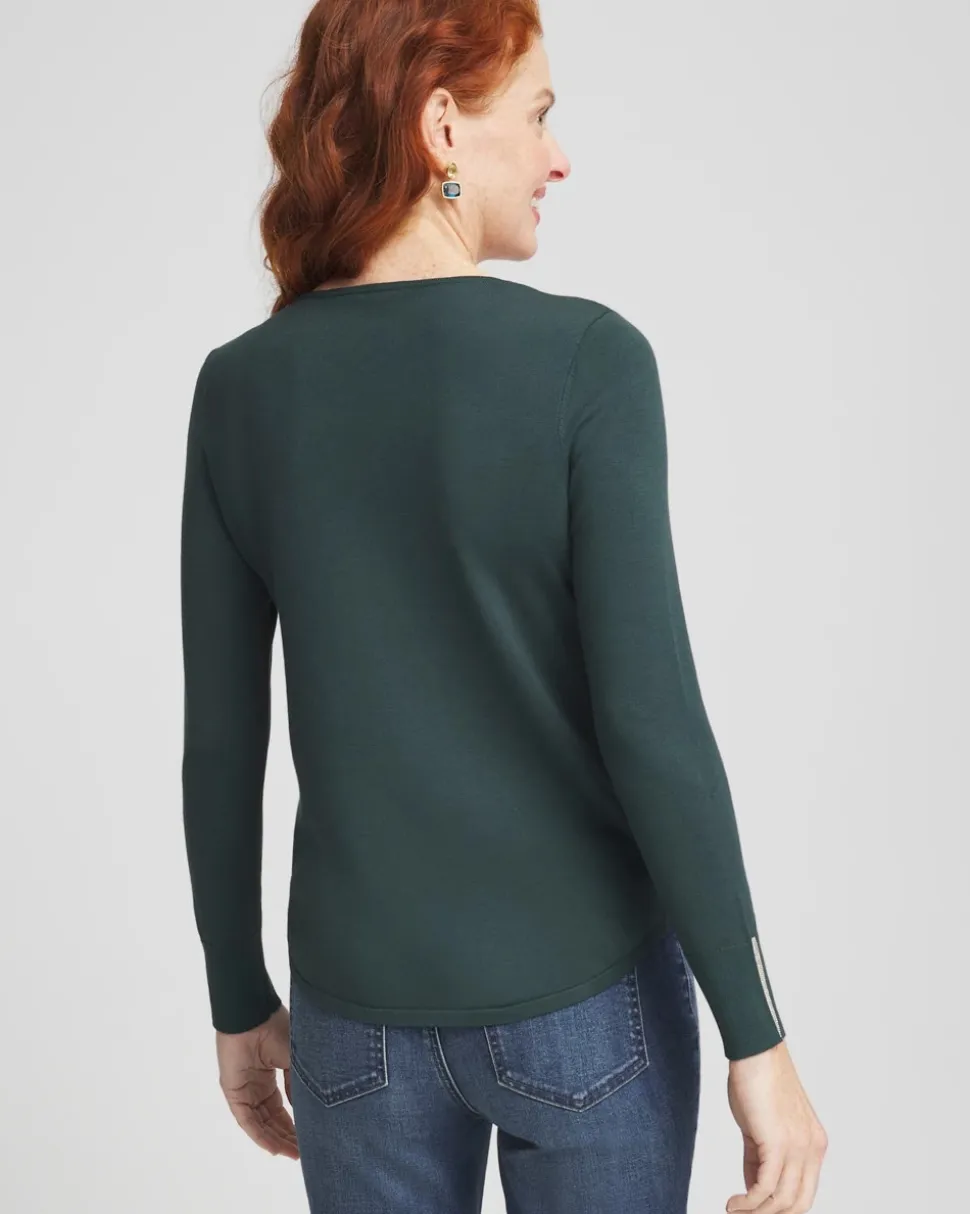 Caviar Trim V-Neck Pullover Sweater
