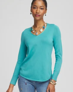 Caviar Trim V-Neck Pullover Sweater