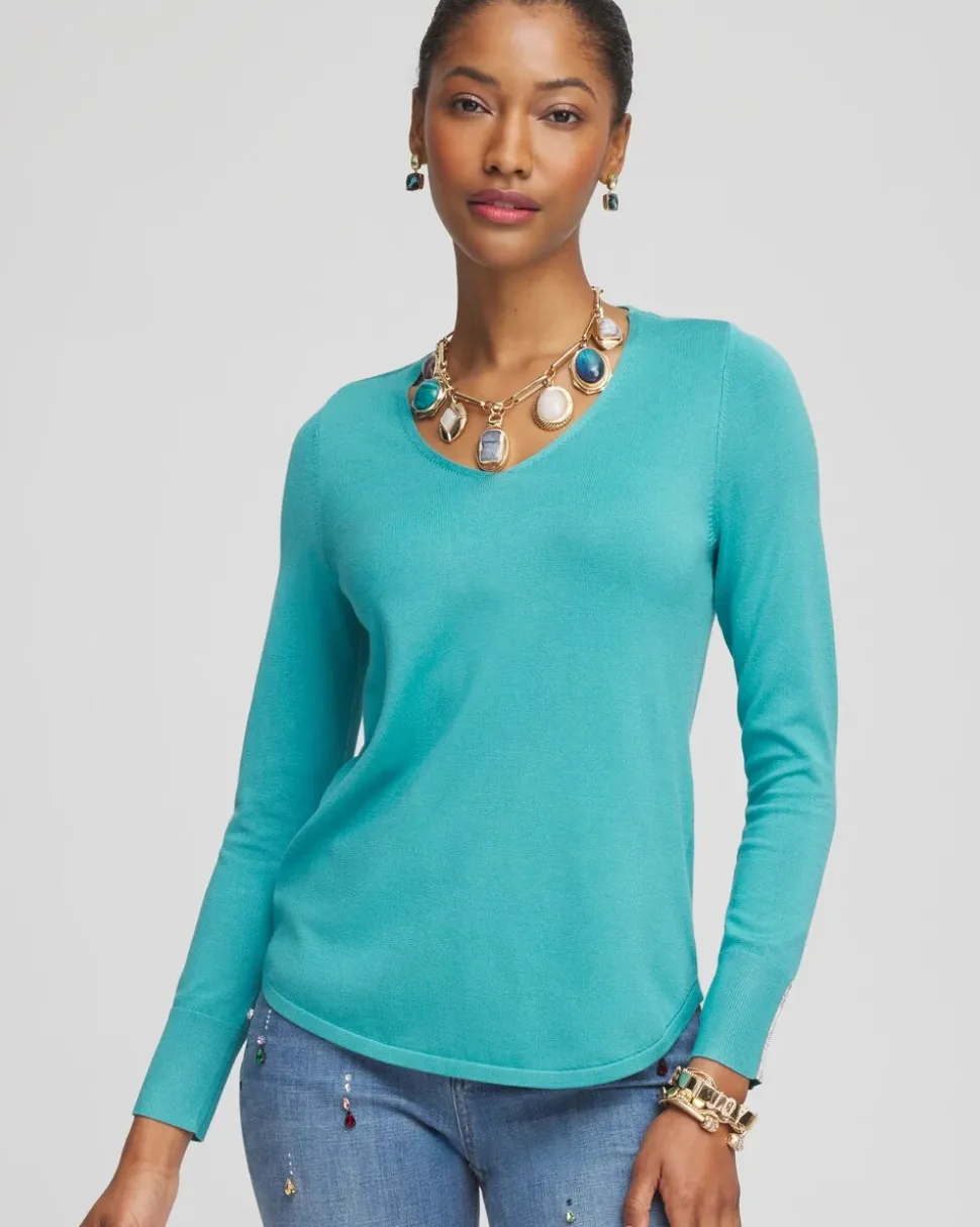 Caviar Trim V-Neck Pullover Sweater