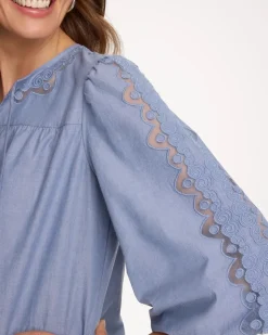 Chambray Lace Tie-Front Blouse