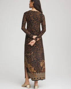 Cheetah-Print Boatneck Column Dress