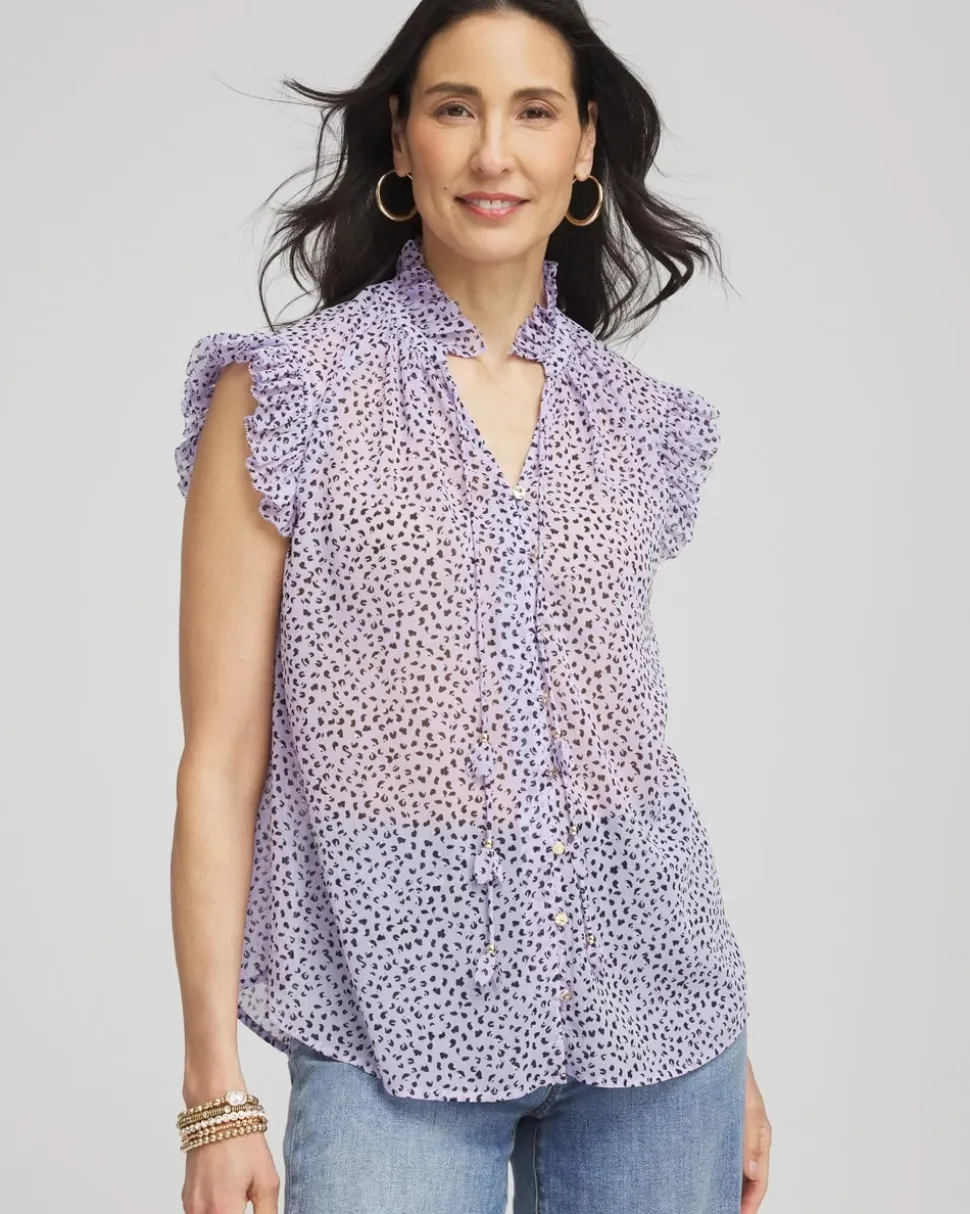 Cheetah Print Ruffle-Collar Blouse