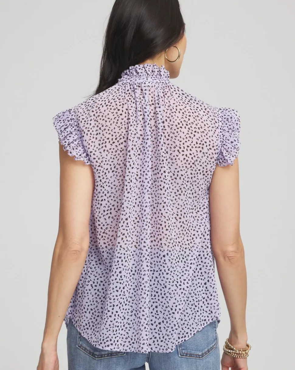 Cheetah Print Ruffle-Collar Blouse