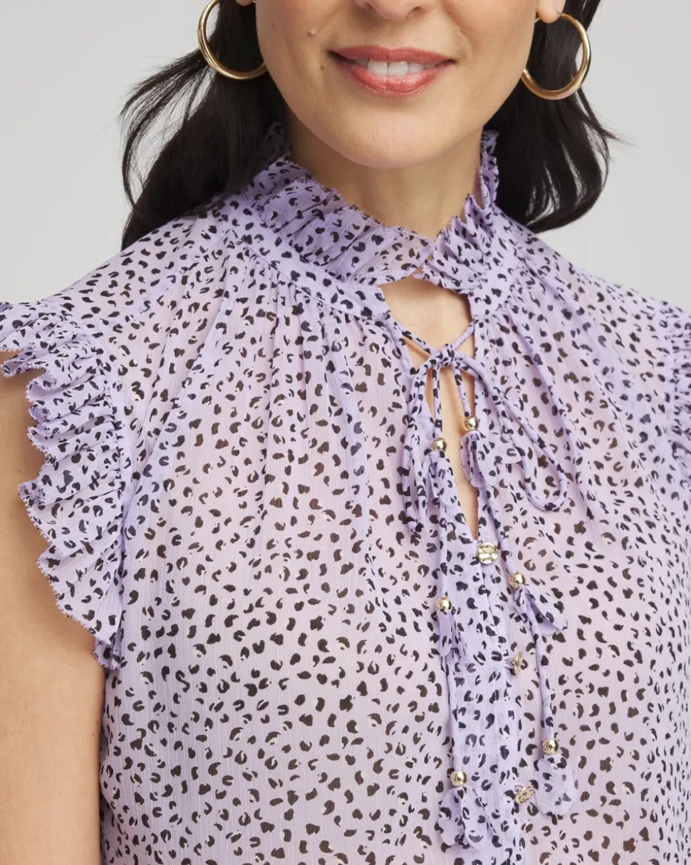 Cheetah Print Ruffle-Collar Blouse