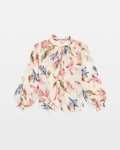 Clip Dot Floral Popover Blouse