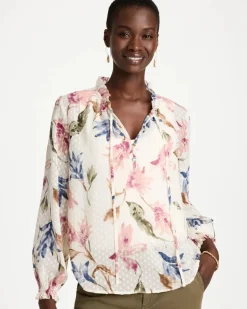 Clip Dot Floral Popover Blouse
