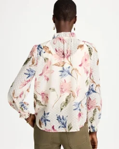 Clip Dot Floral Popover Blouse
