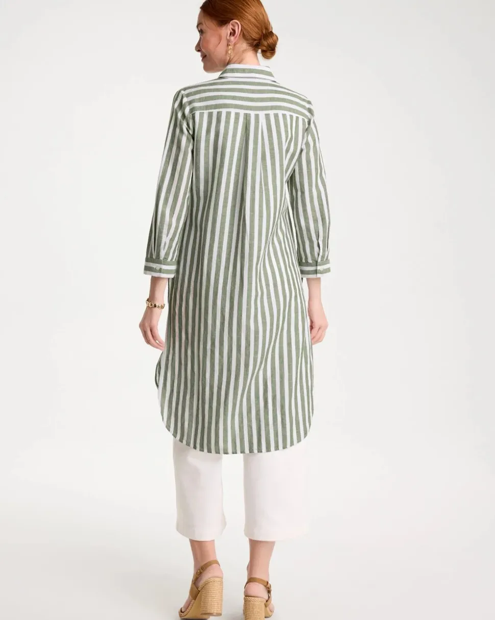 Collared Striped Linen-Cotton Duster Tunic