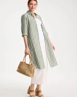 Collared Striped Linen-Cotton Duster Tunic