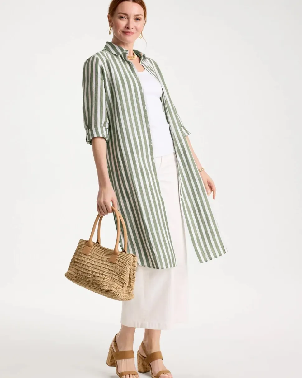 Collared Striped Linen-Cotton Duster Tunic