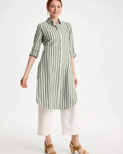 Collared Striped Linen-Cotton Duster Tunic