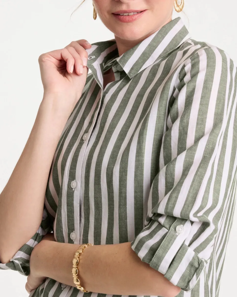 Collared Striped Linen-Cotton Duster Tunic