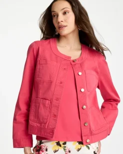 Collarless Twill Box Jacket