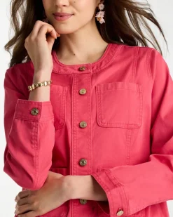 Collarless Twill Box Jacket