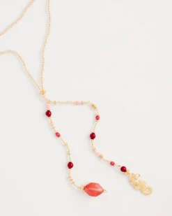 Coral Genuine Stone Y-Pendant Necklace