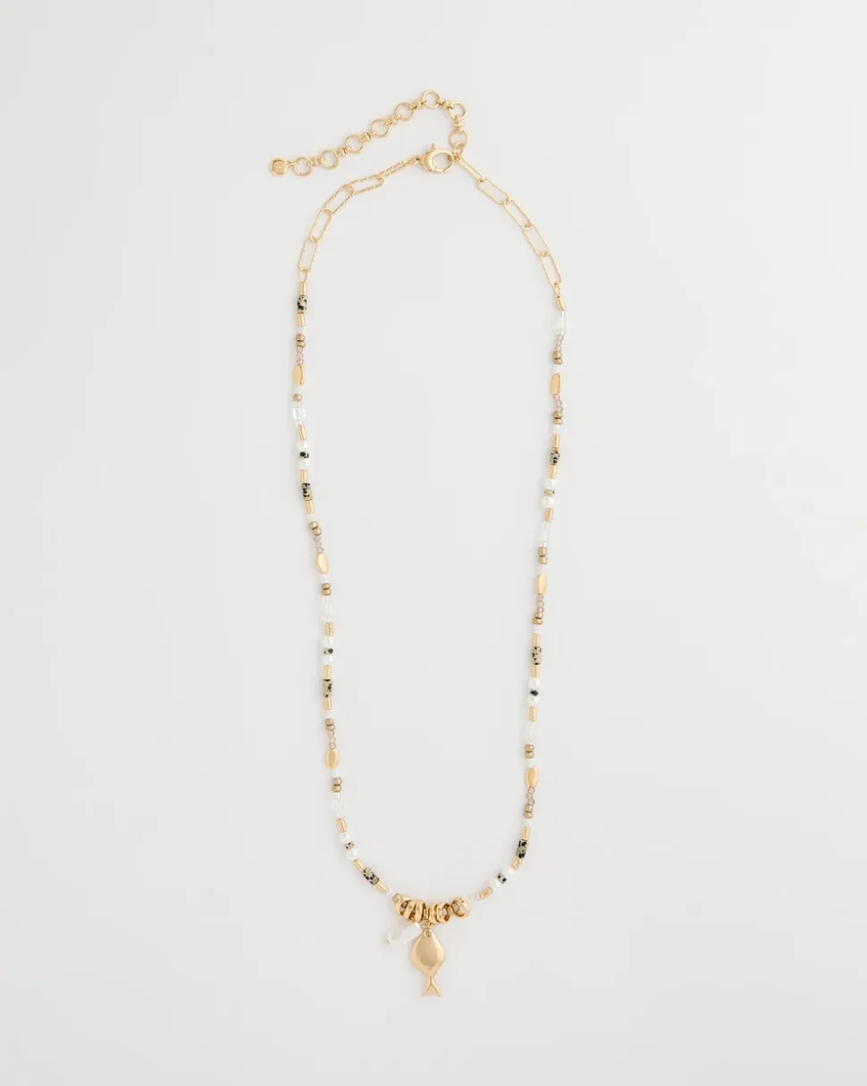 Coral Jade Stone Charm Necklace