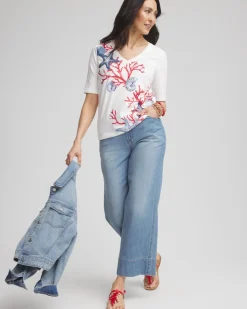 Coral Print V-Neck Perfect Tee