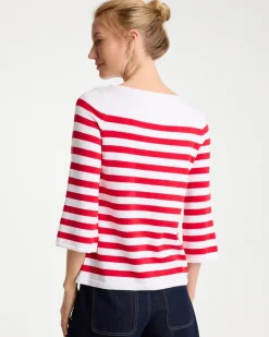 Cotton-Blend Americana Striped Intarsia Sweater